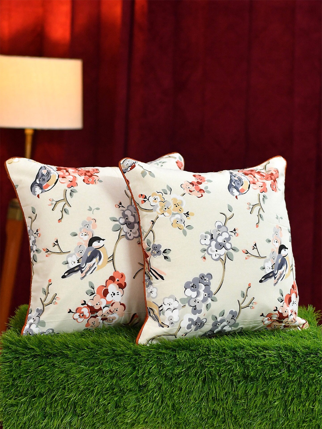 

Molly & Michel Off White & Blue Pack of 2 Floral Velvet Square Cushion Covers