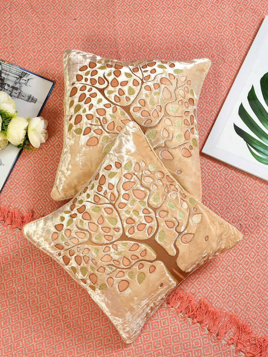 

Molly & Michel Beige Set of 2 Velvet Square Cushion Covers