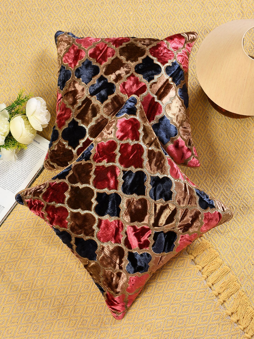 

Molly & Michel Beige & Pink Set of 2 Velvet Square Cushion Covers