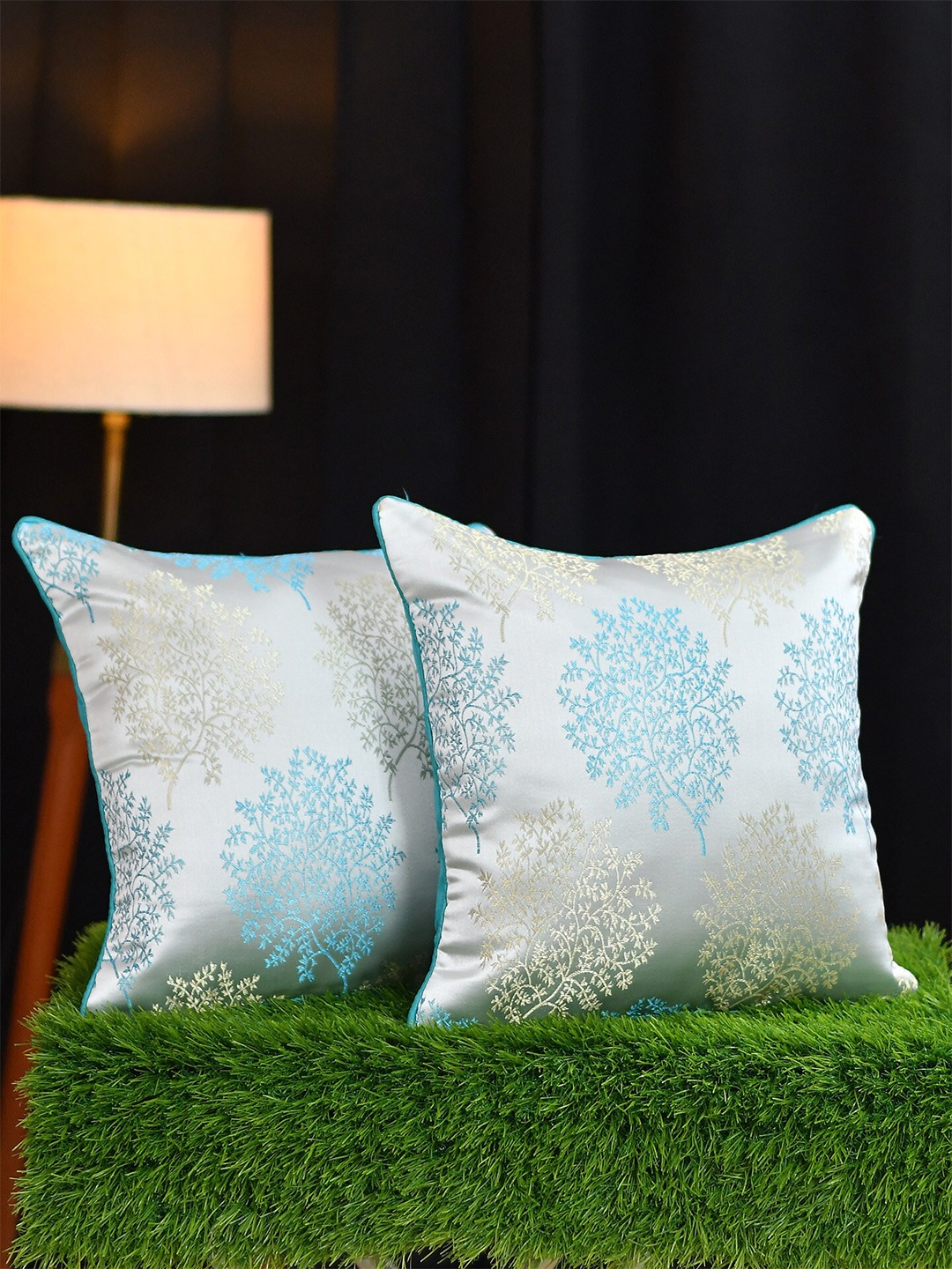 

Molly & Michel Turquoise Blue & White Set of 2 Velvet Square Cushion Covers