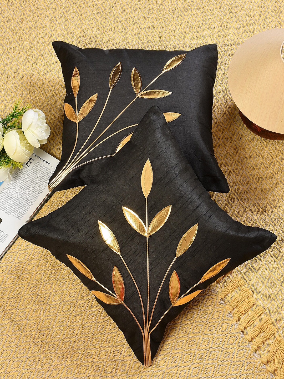 

Molly & Michel Brown & Gold-Toned Set of 2 Velvet Square Cushion Covers
