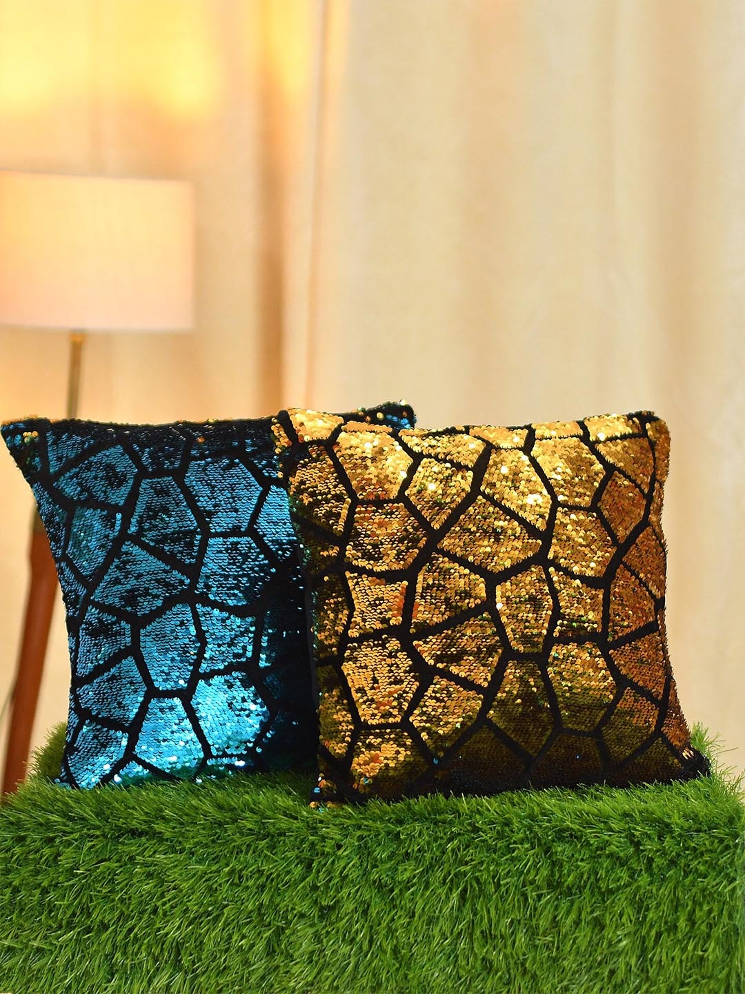 

Molly & Michel Pack of 2 Abstract Velvet Square Cushion Covers, Gold