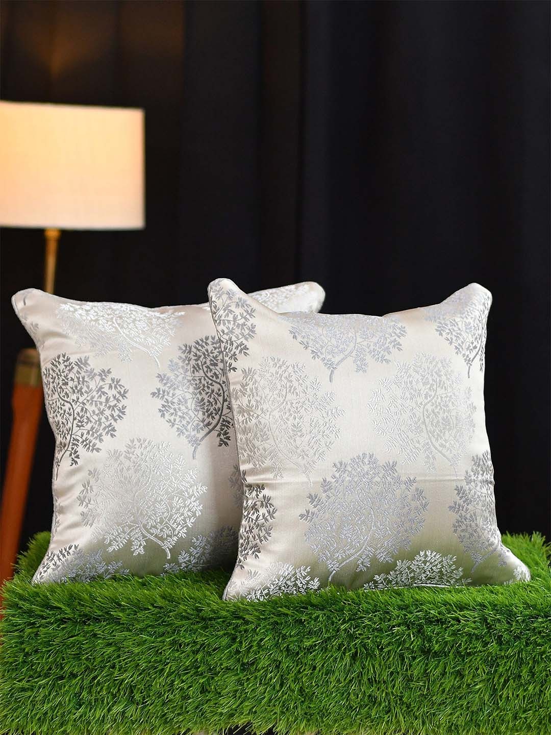 

Molly & Michel Pack Of 2 Beige Ethnic Motifs Velvet Square Cushion Covers