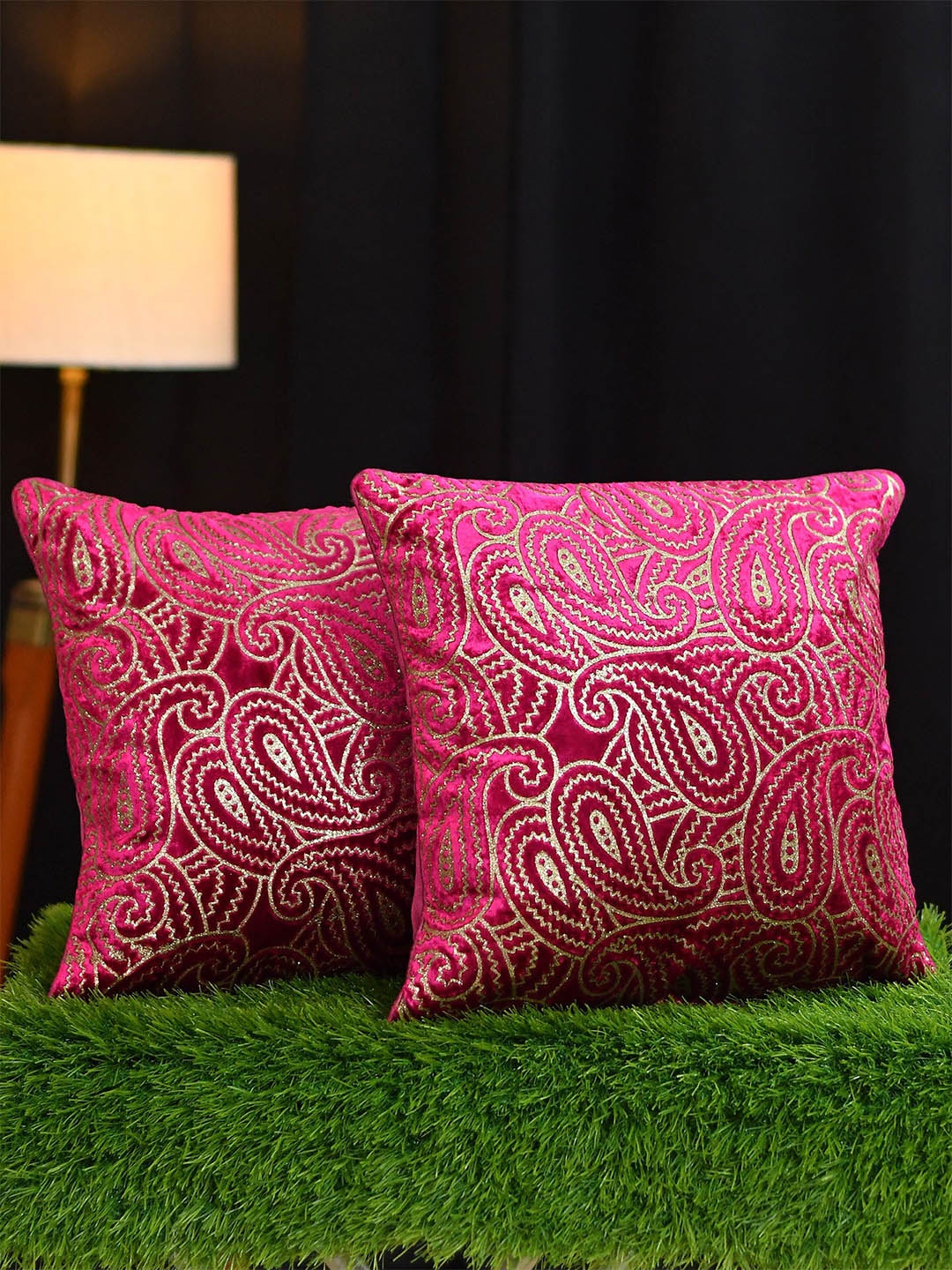 

Molly & Michel Set of 2 Pink & Gold-Toned Velvet Square Cushion Covers