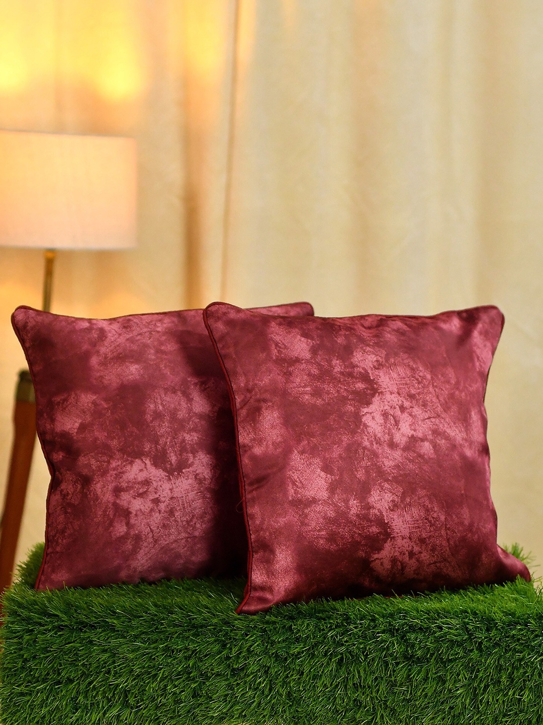 

Molly & Michel Maroon Set of 2 Velvet Square Cushion Covers