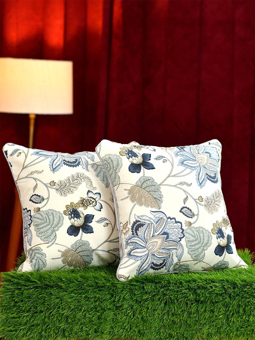 

Molly & Michel Off White & Blue Set of 2 Velvet Square Cushion Covers