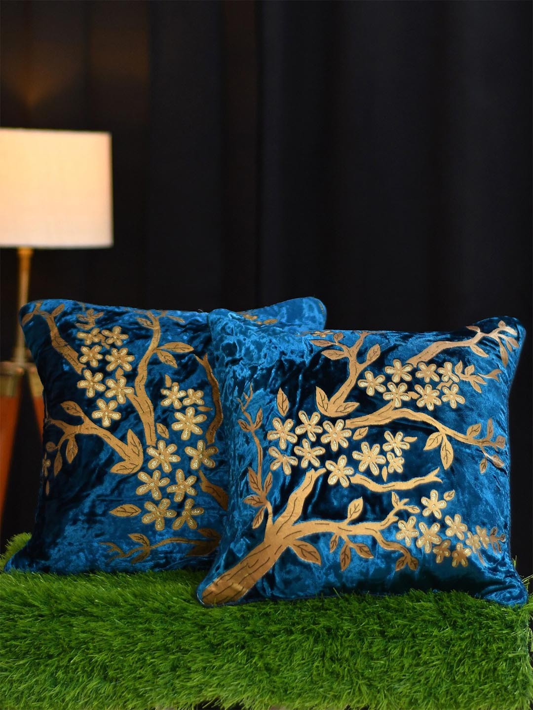 

Molly & Michel Blue & Brown Set of 2 Velvet Square Cushion Covers
