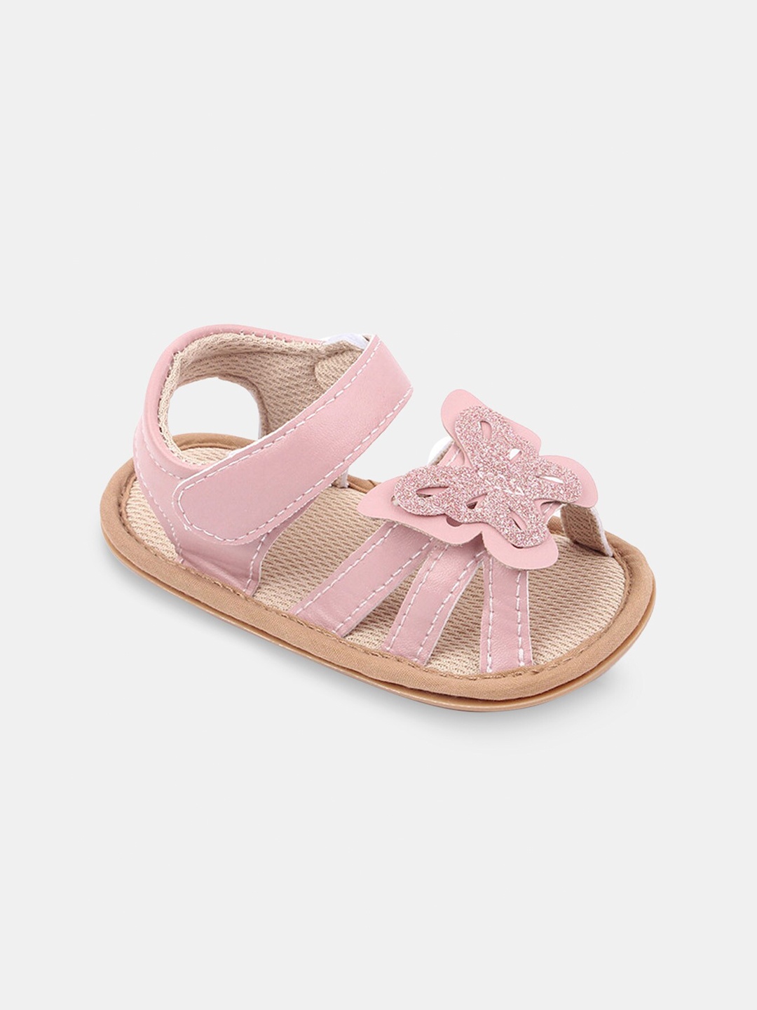 

Hopscotch Girls Pink Open Toe Flats with Butterfly Applique Detail
