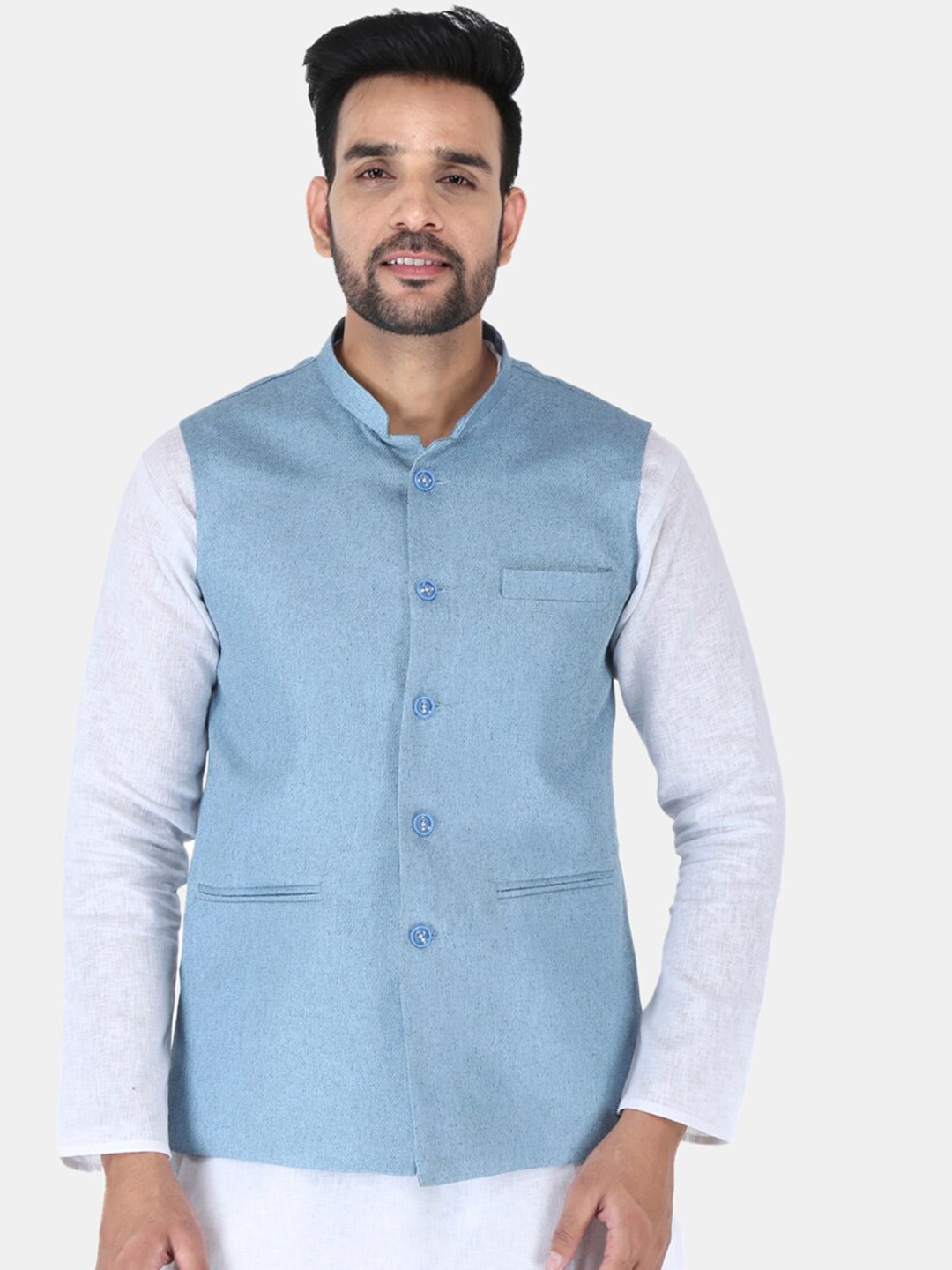 

UNCRAZY Men Blue Solid Nehru Jackets