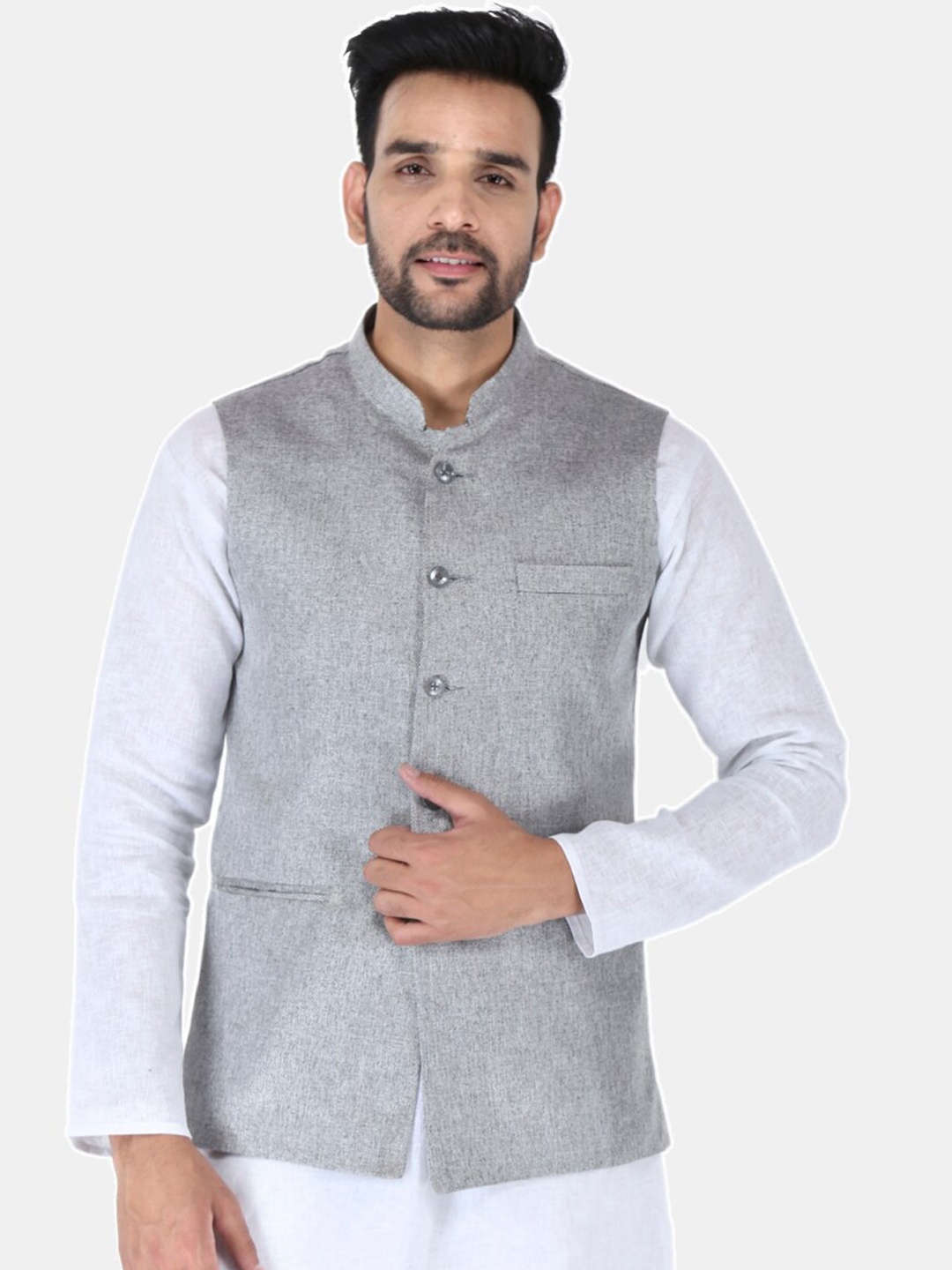 

UNCRAZY Men Grey Solid Nehru Jackets