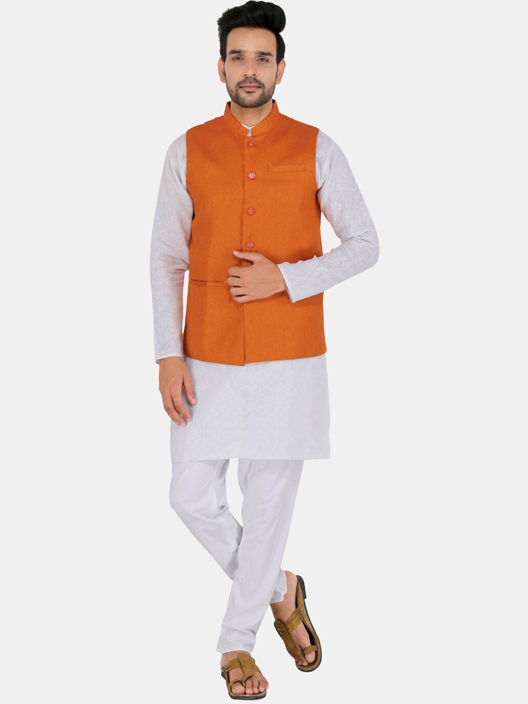 

UNCRAZY Men Orange Coloured Solid Nehru Jackets
