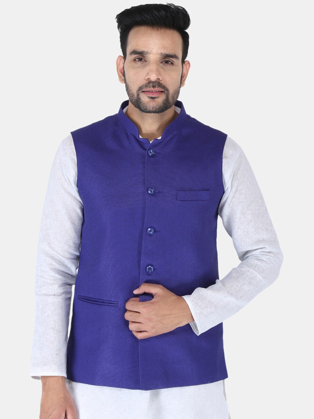 

UNCRAZY Men Blue Solid Nehru Jackets