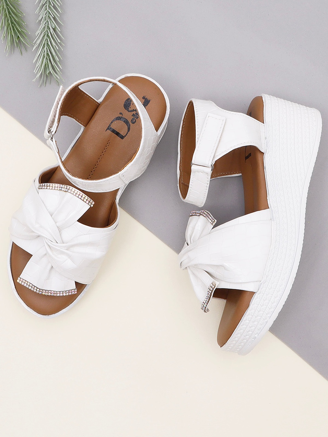 

DChica Girls White Party Wedge heels with Bows