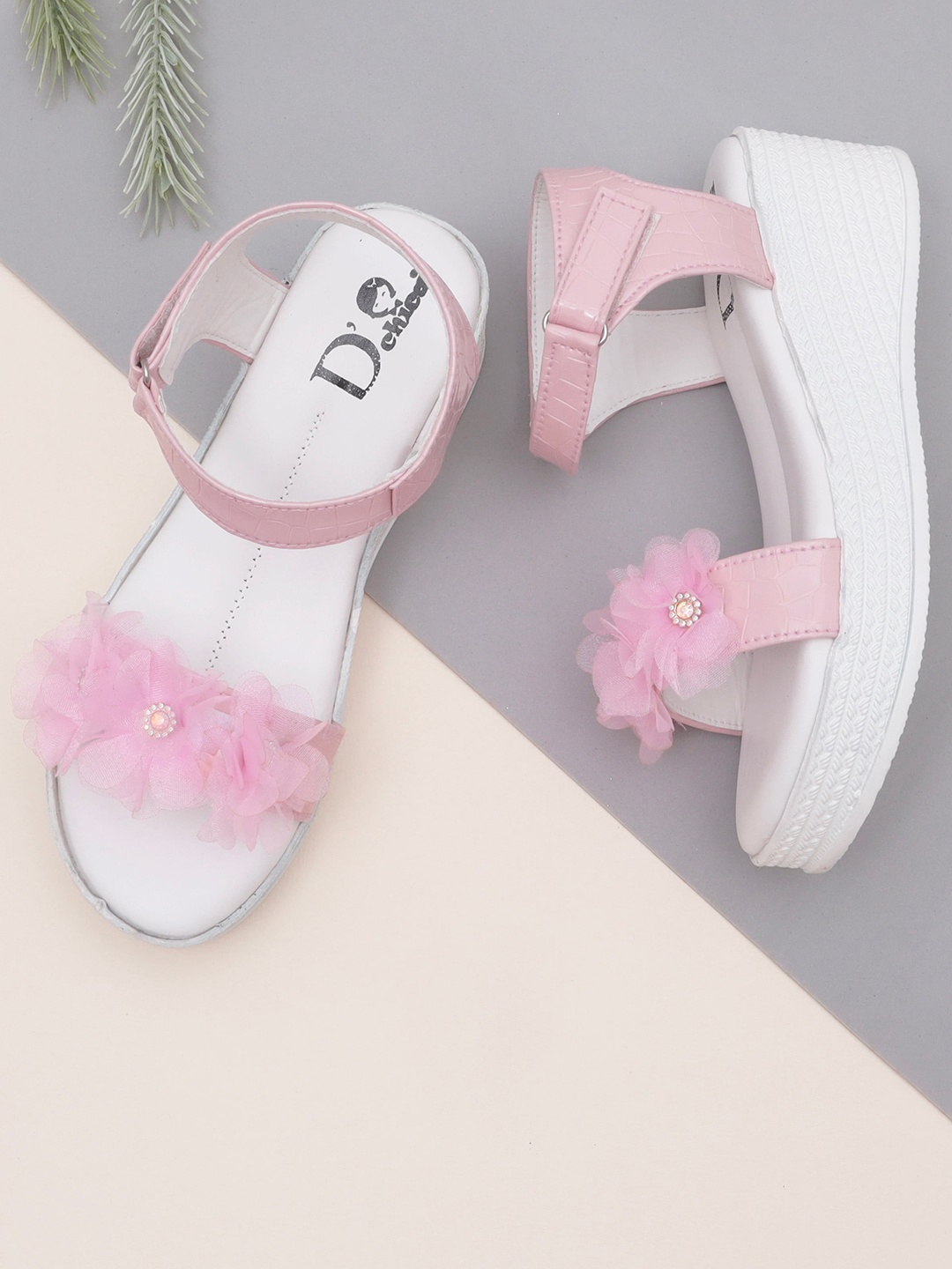 

DChica Girls Pink Embellished Festive & Partywear Wedge Heels