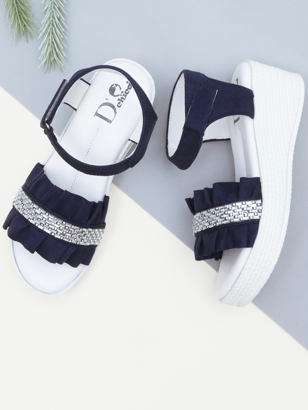 

DChica Girls Blue Embellished Festive & Partywear Wedge Heels