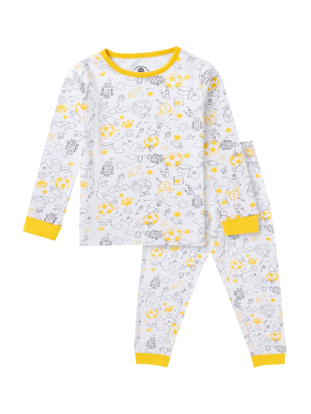 

Cub McPaws Girls White & Yellow Printed Night suit
