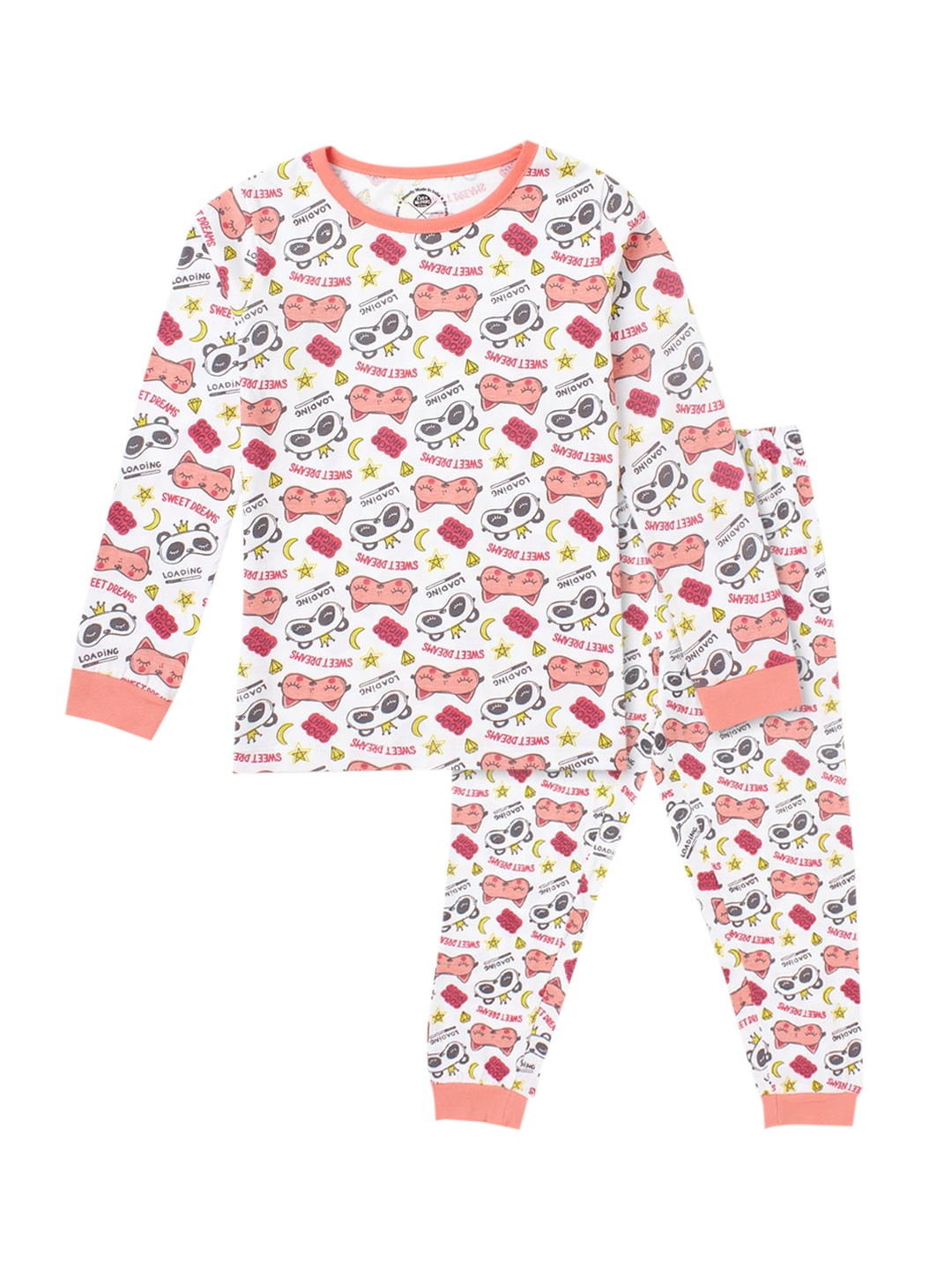 

Cub McPaws Girls Peach-Coloured & White Printed Night suit