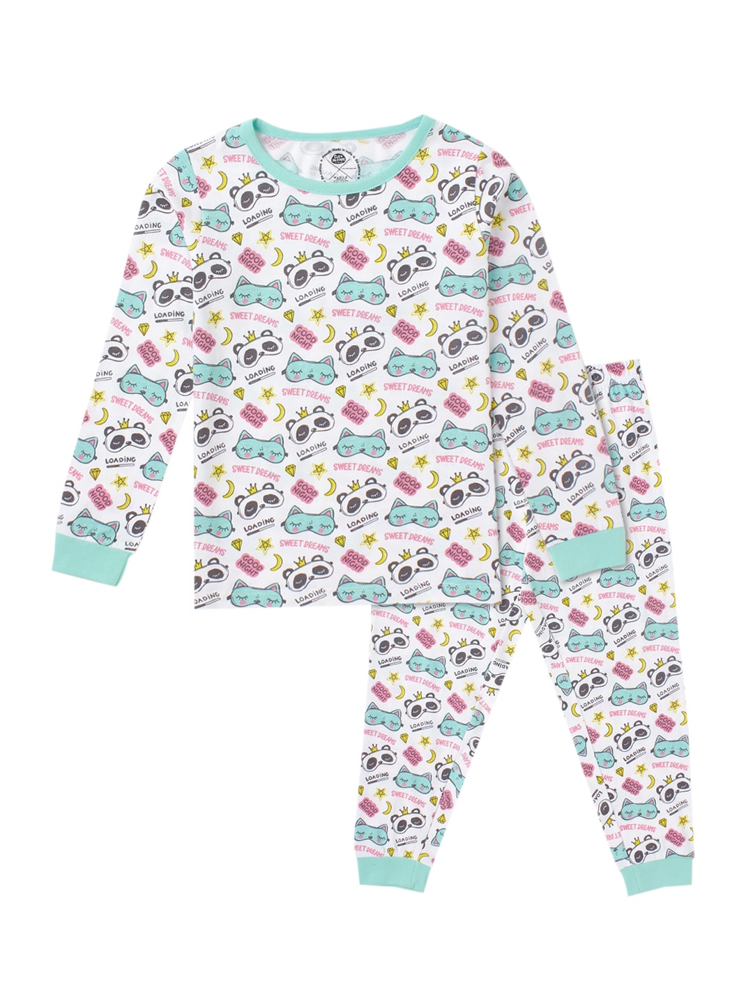 

Cub McPaws Girls White & Green Printed Night suit