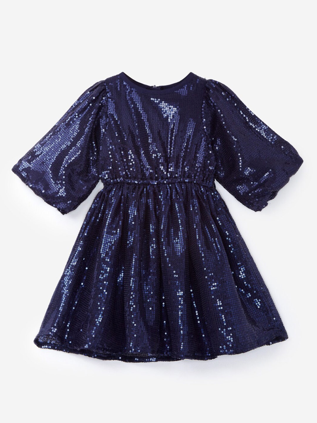 

YK Girls Navy Blue Sequin Embellished Fit & Flare Partywear Dress