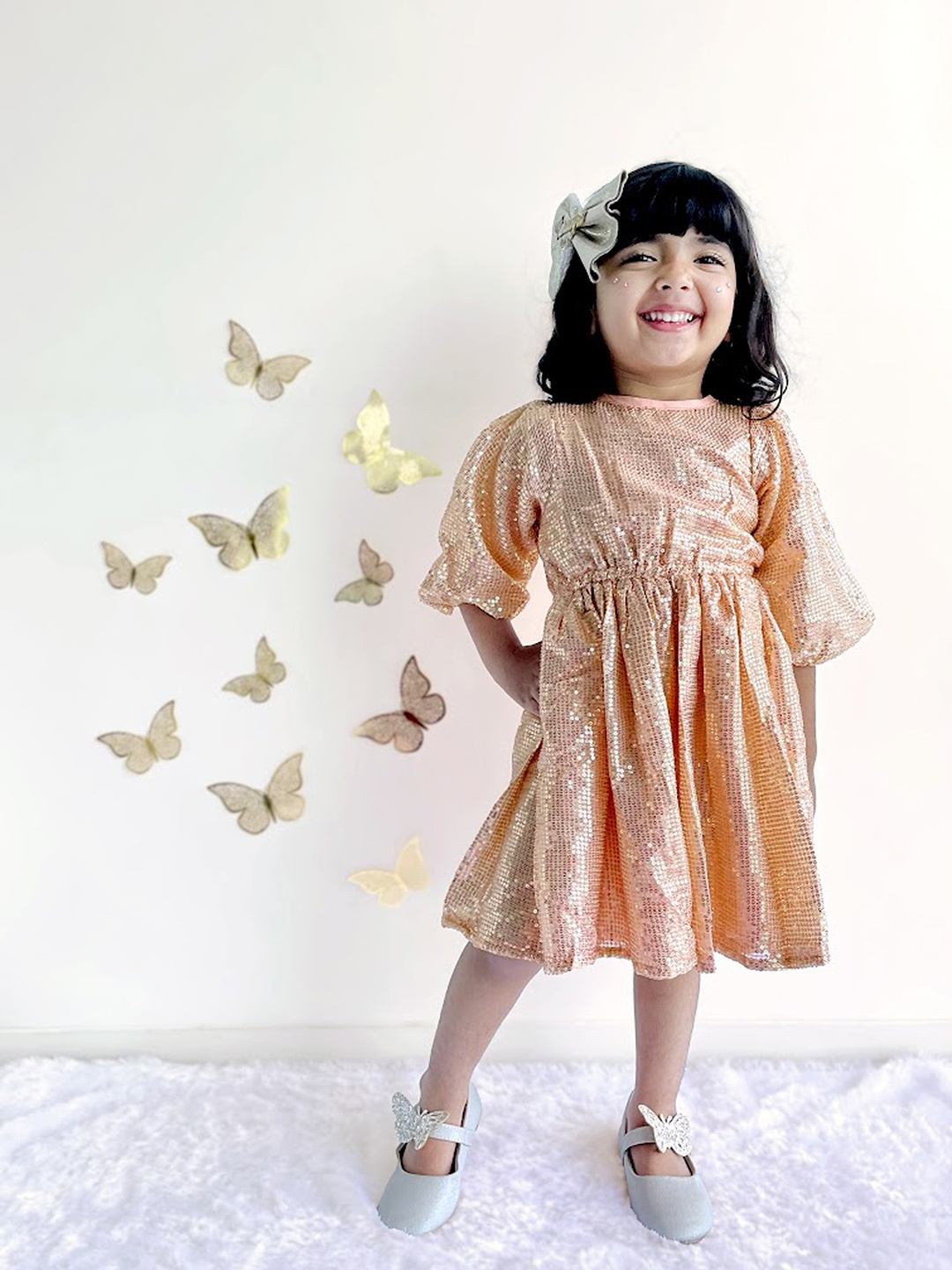 

YK Girls Rose Gold Sequin Embellished Fit & Flare Partywear Dress