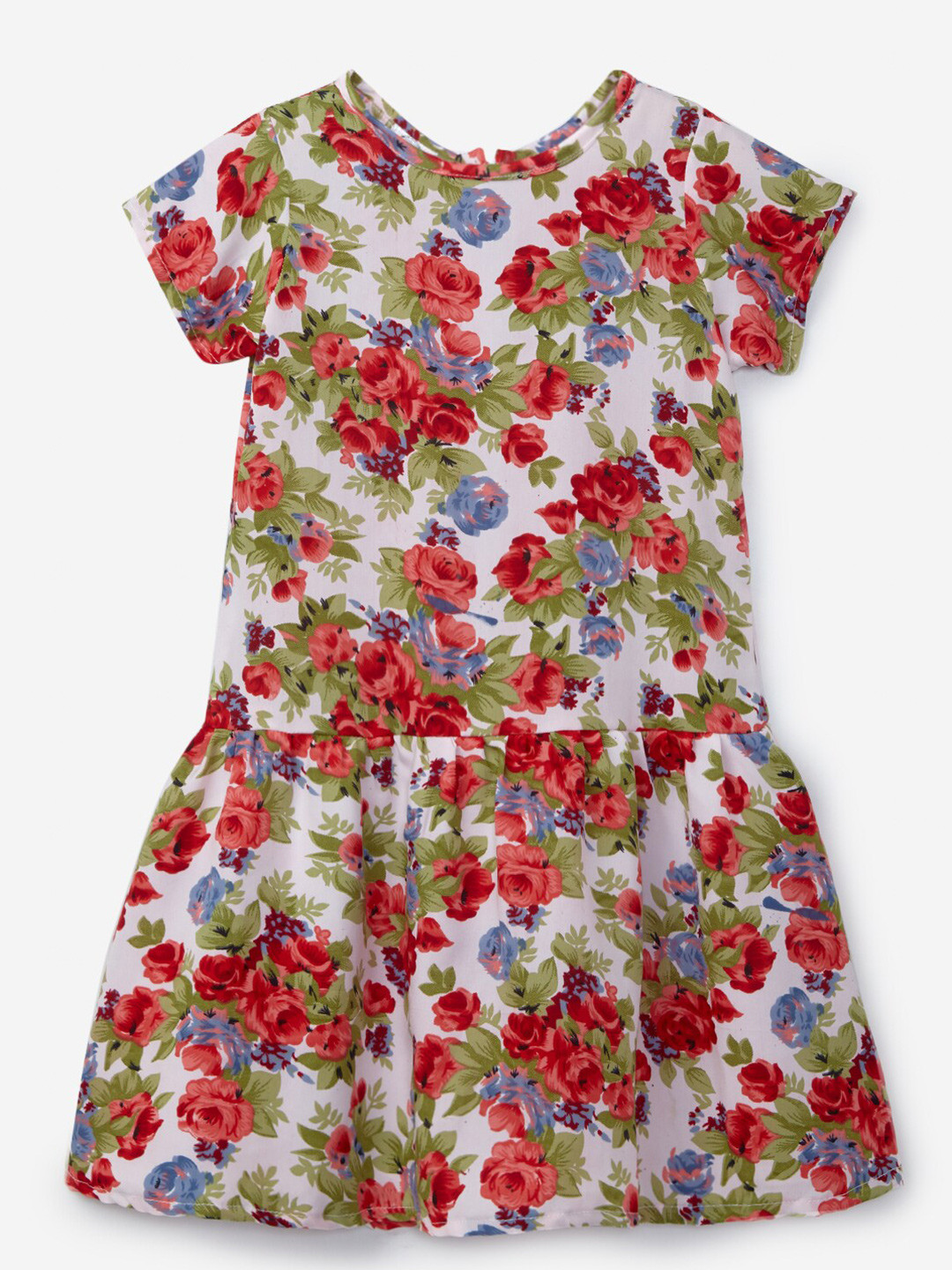 

K&U White Floral Crepe Drop-Waist Dress