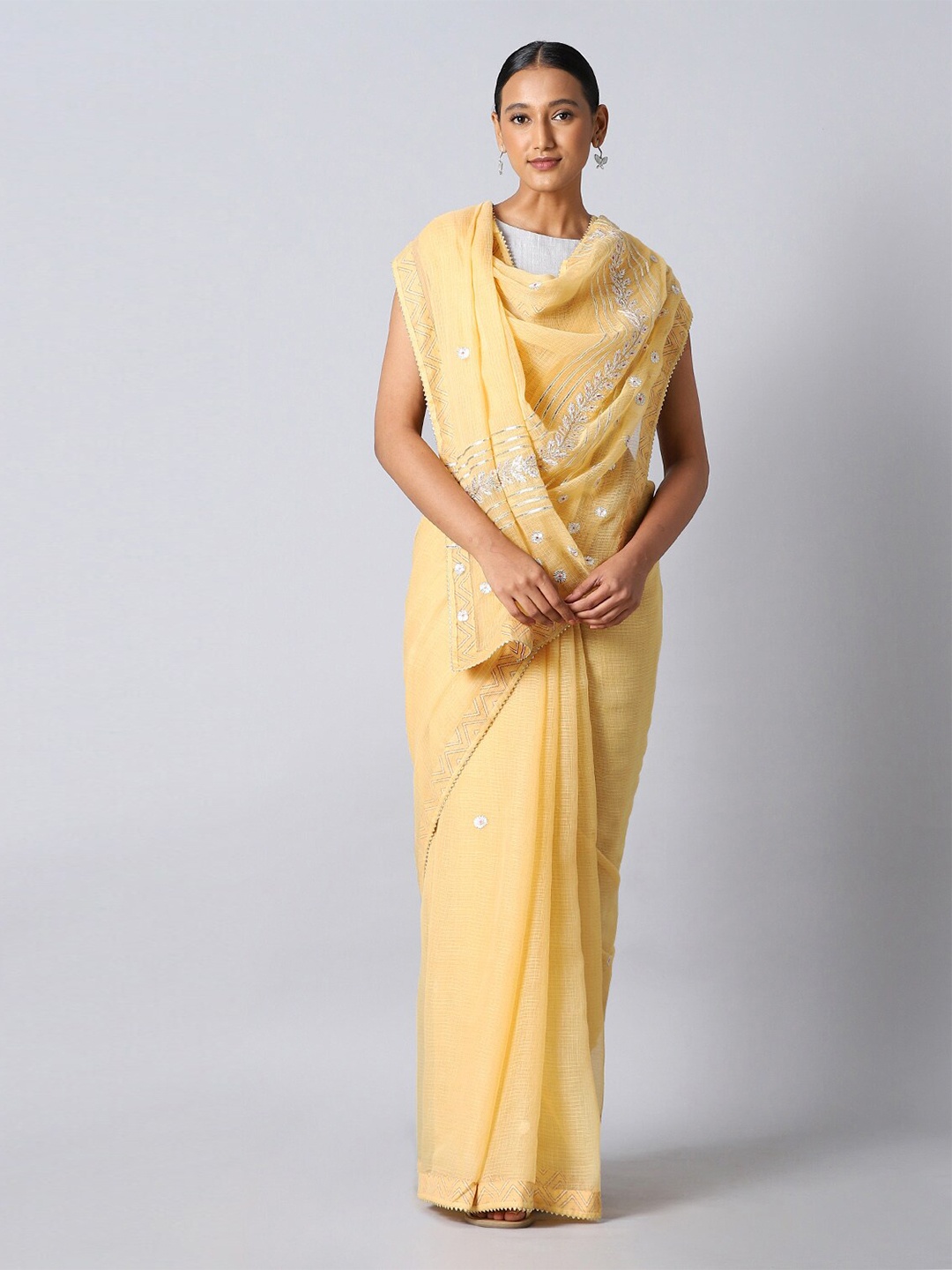 

Taneira Yellow Floral Gotta Patti Kota Saree