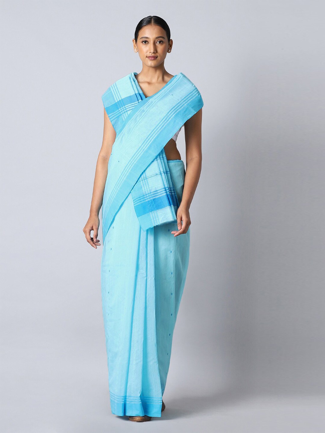

Taneira Blue Silk Cotton Chanderi Saree