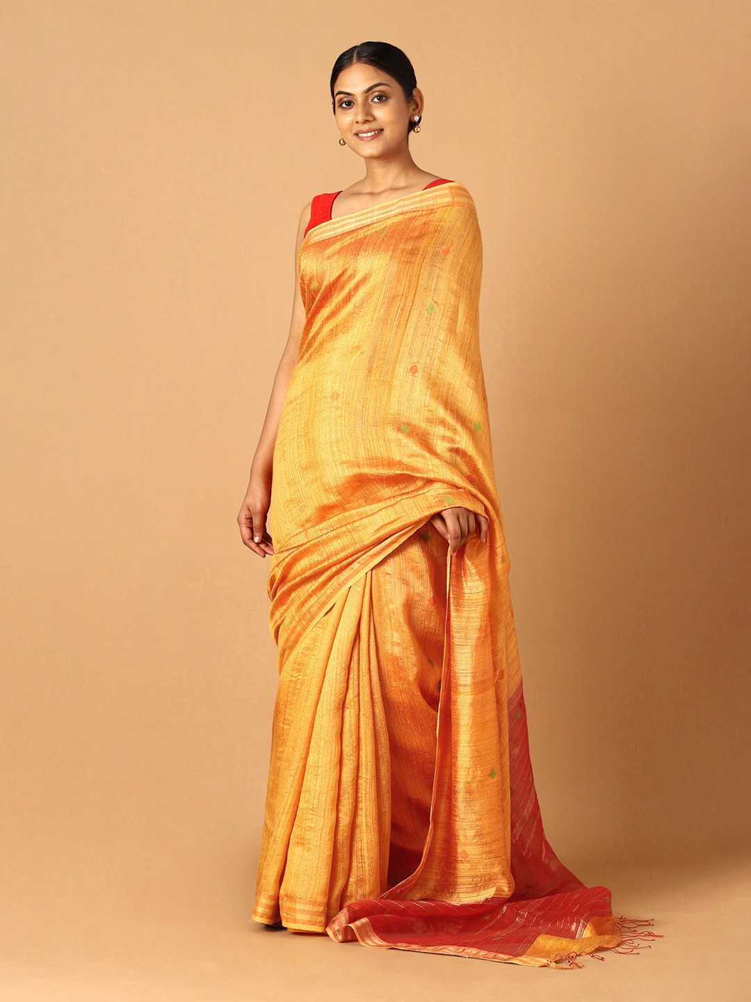 

Taneira Orange & Red Woven Design Zari Pure Silk Jamdani Saree