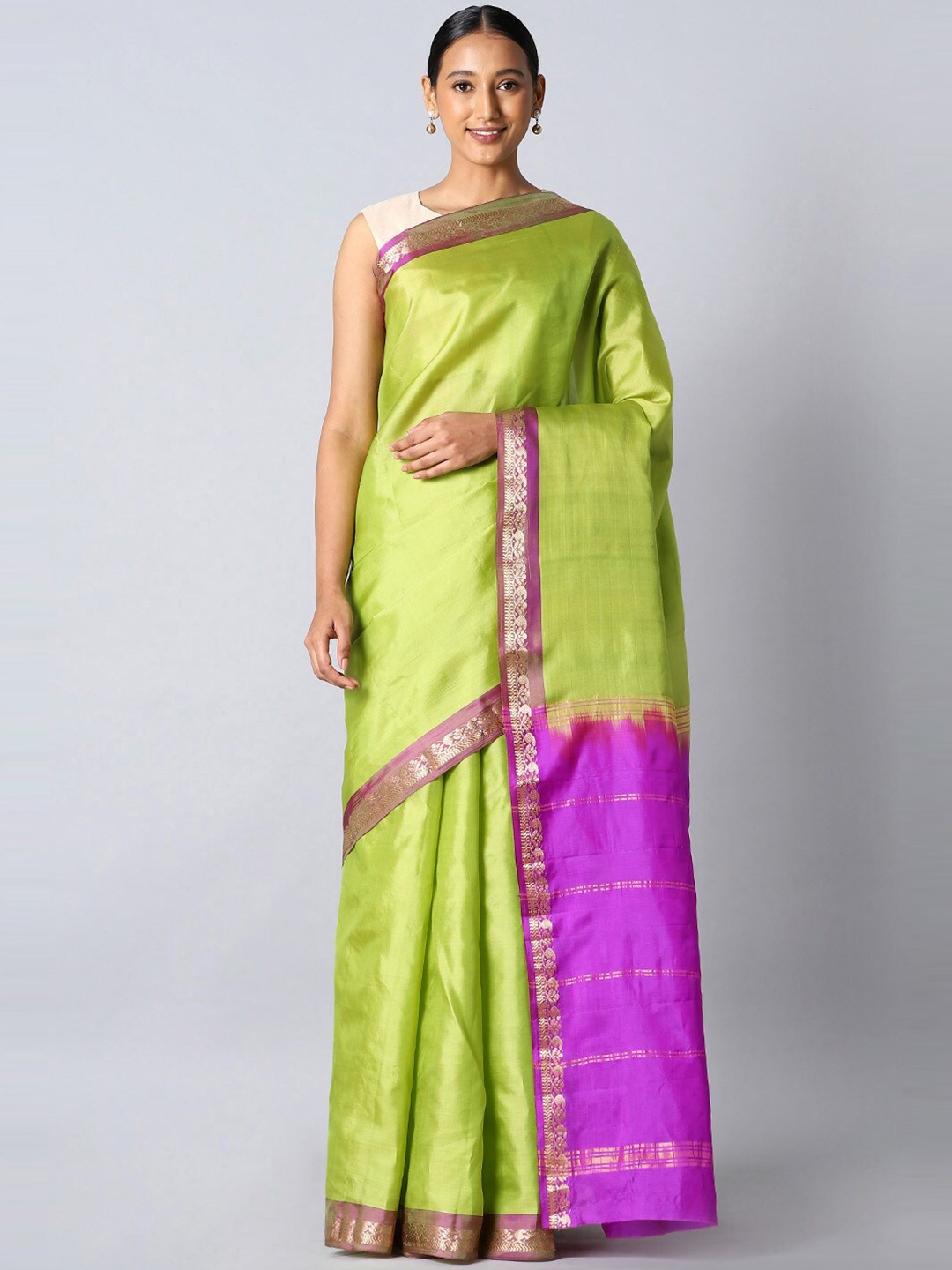

Taneira Green & Purple Zari Pure Silk Saree