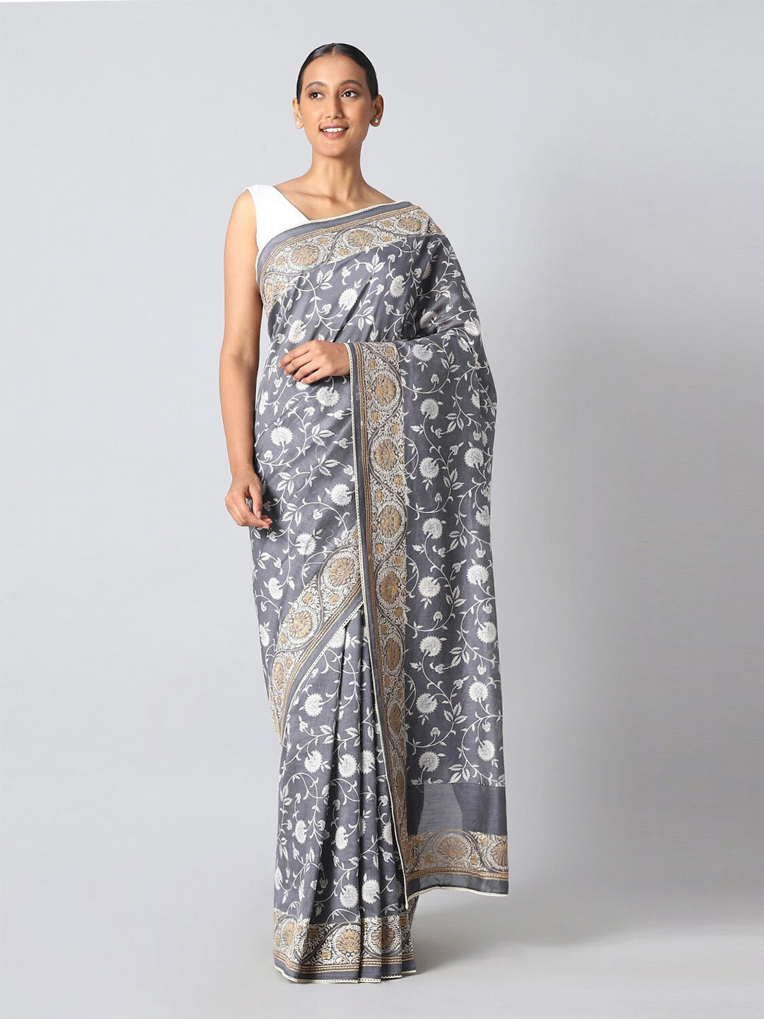 

Taneira Grey & Off White Floral Silk Cotton Saree