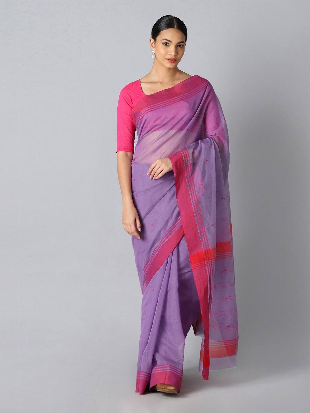 

Taneira Purple & Pink Woven Design Pure Cotton Chanderi Saree