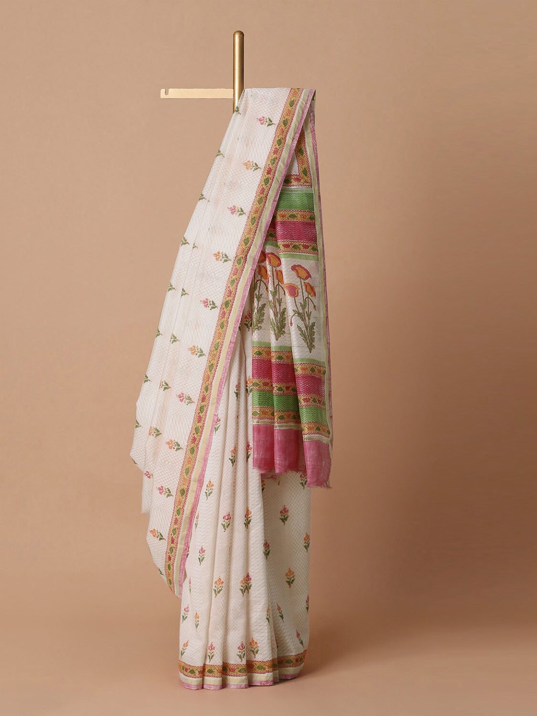 

Taneira Women Pink & Yellow Floral Silk Cotton Saree