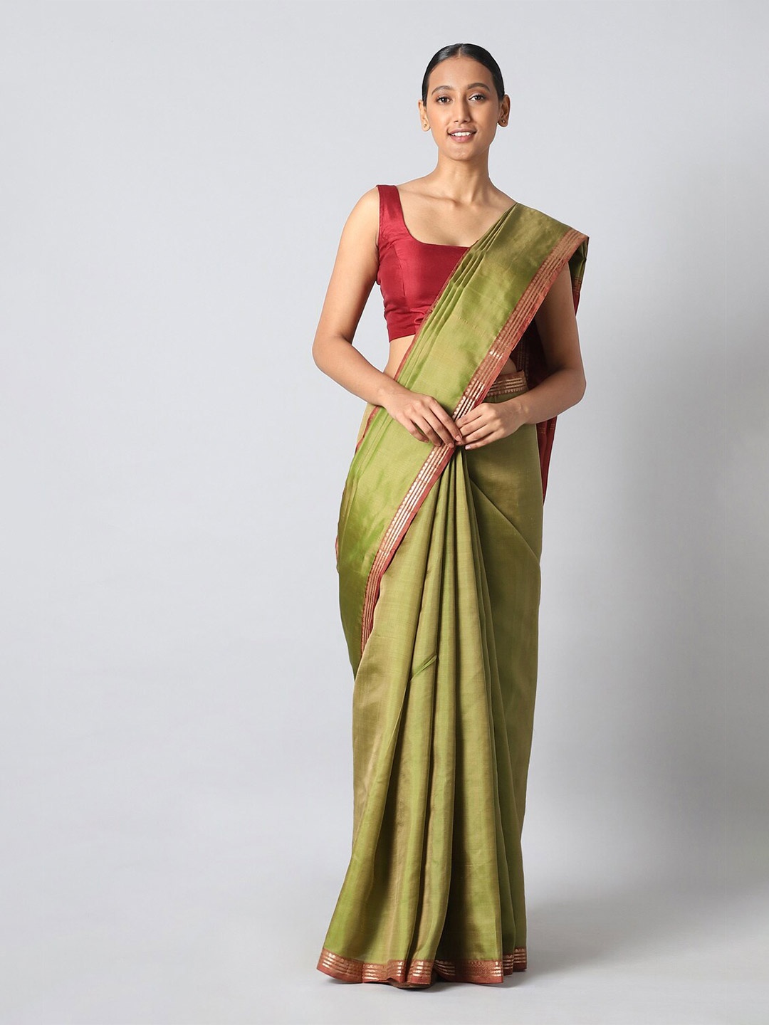 

Taneira Green & Pink Zari Pure Silk Saree