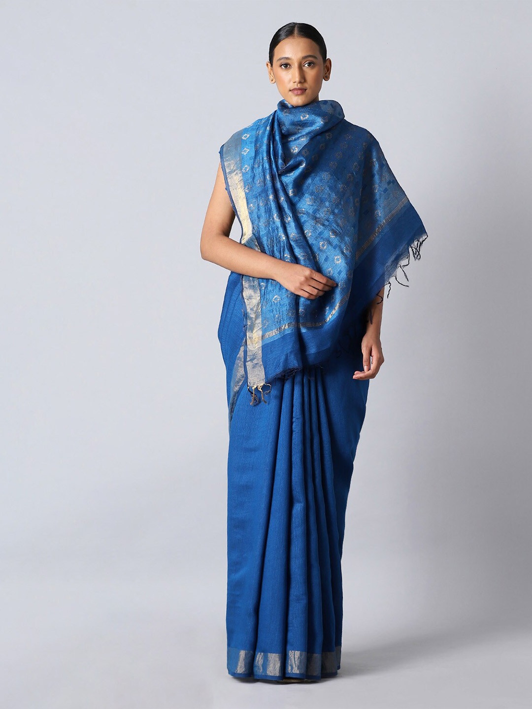 

Taneira Blue Zari Pure Silk Bhagalpuri Saree
