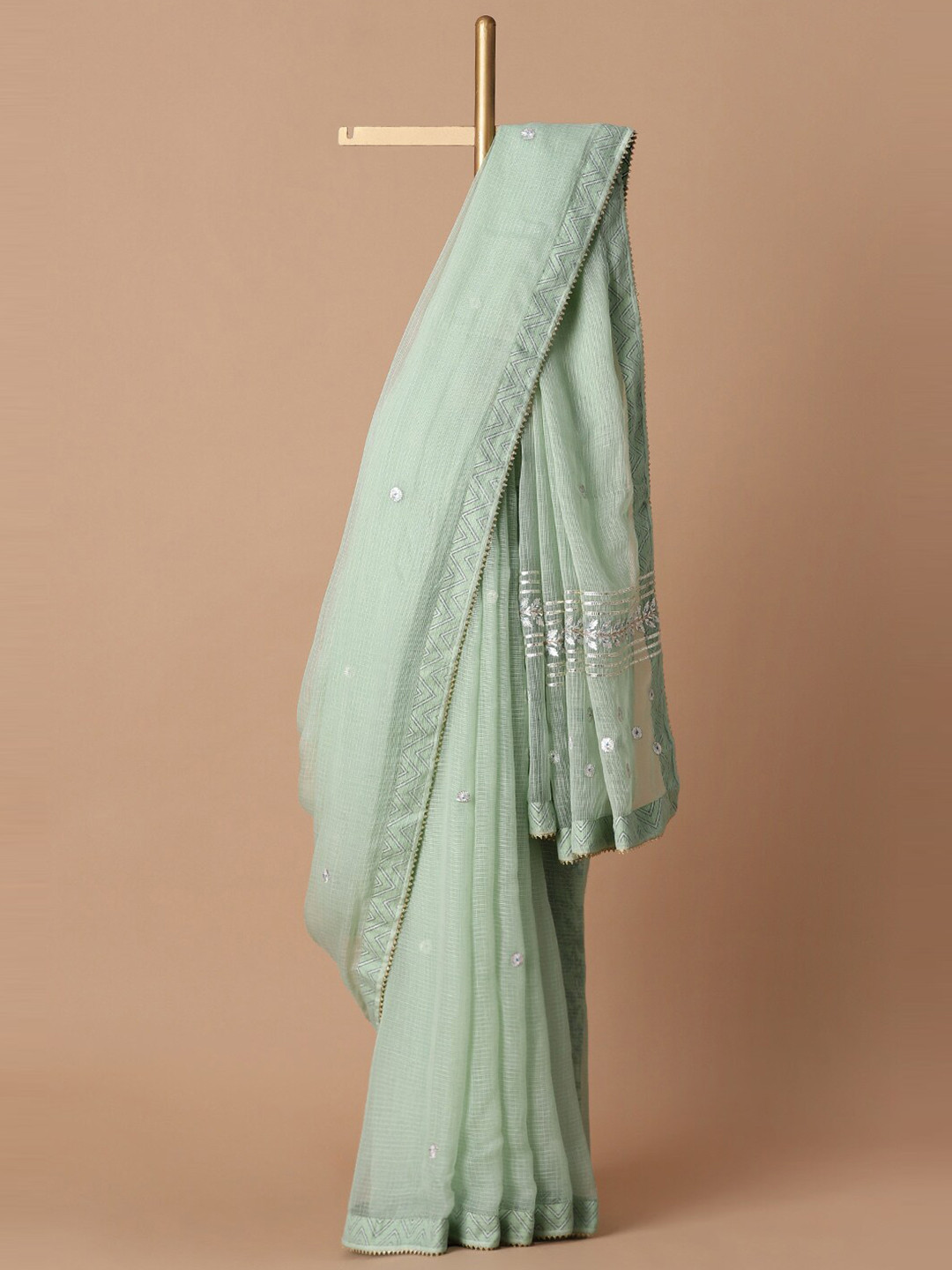 

Taneira Blue Floral Embroidered Kota Gota Patti Saree