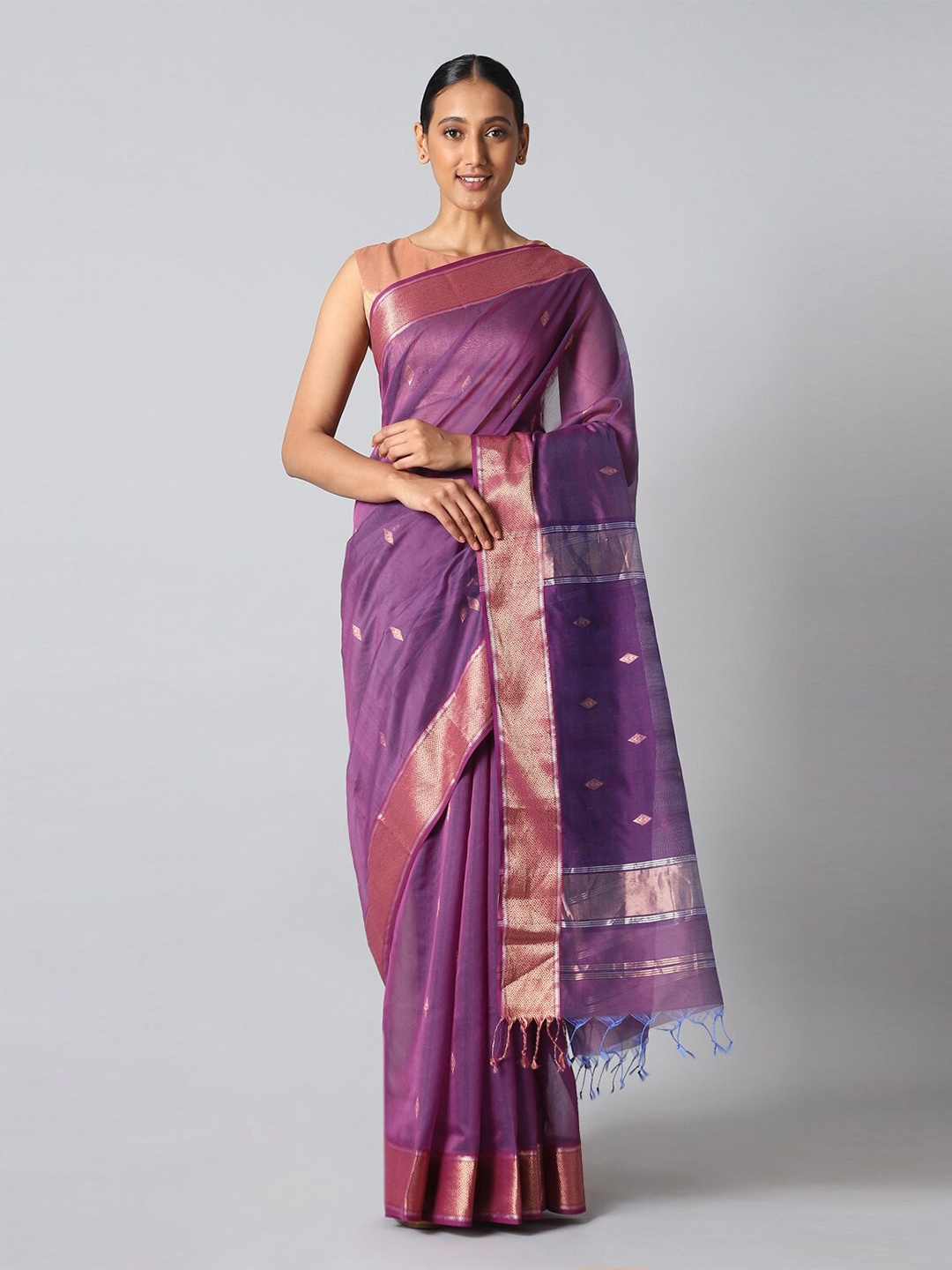 

Taneira Violet & Pink Zari Silk Cotton Maheshwari Saree