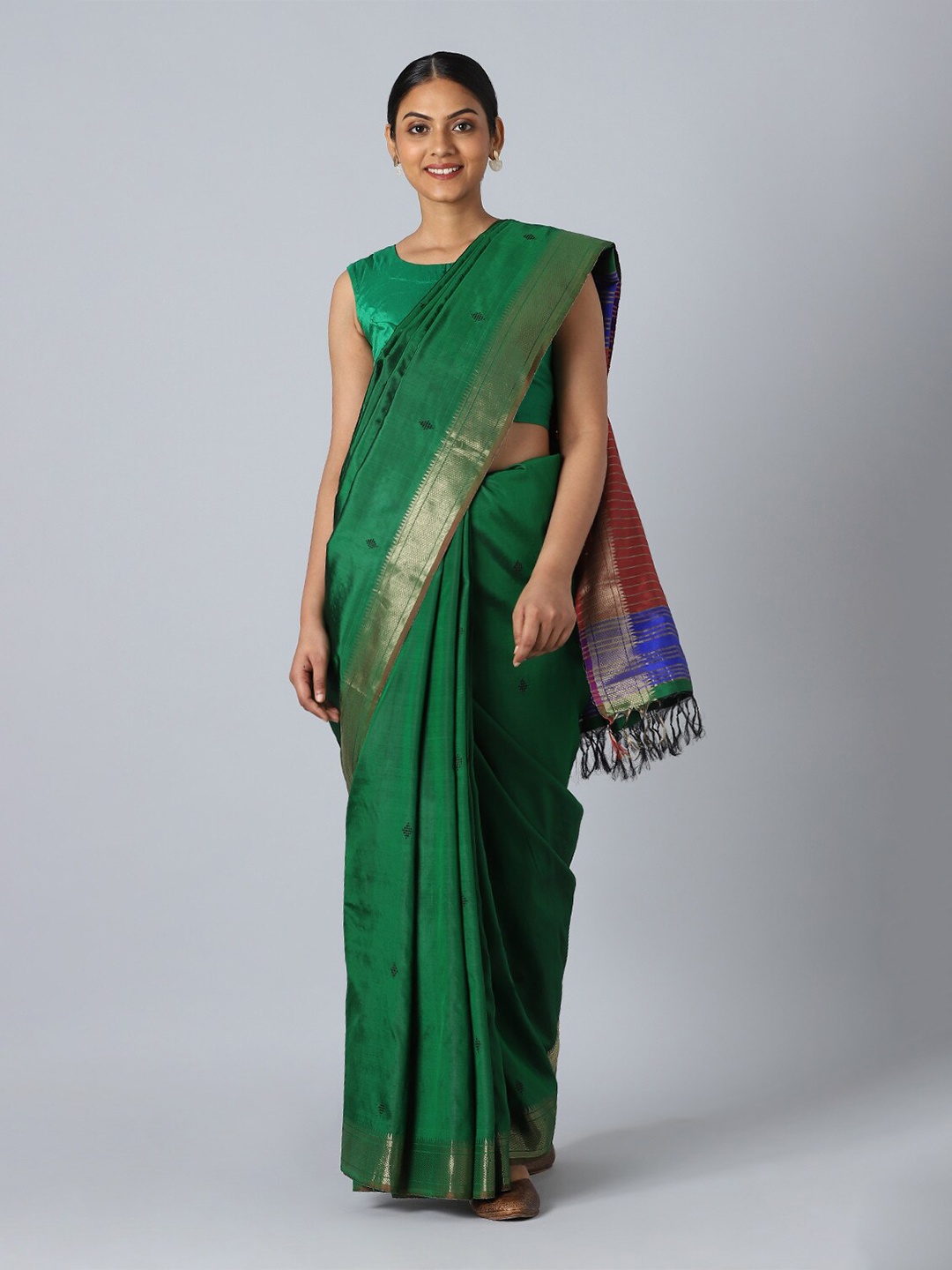 

Taneira Green & Gold-Toned Embroidered Pure Silk Saree