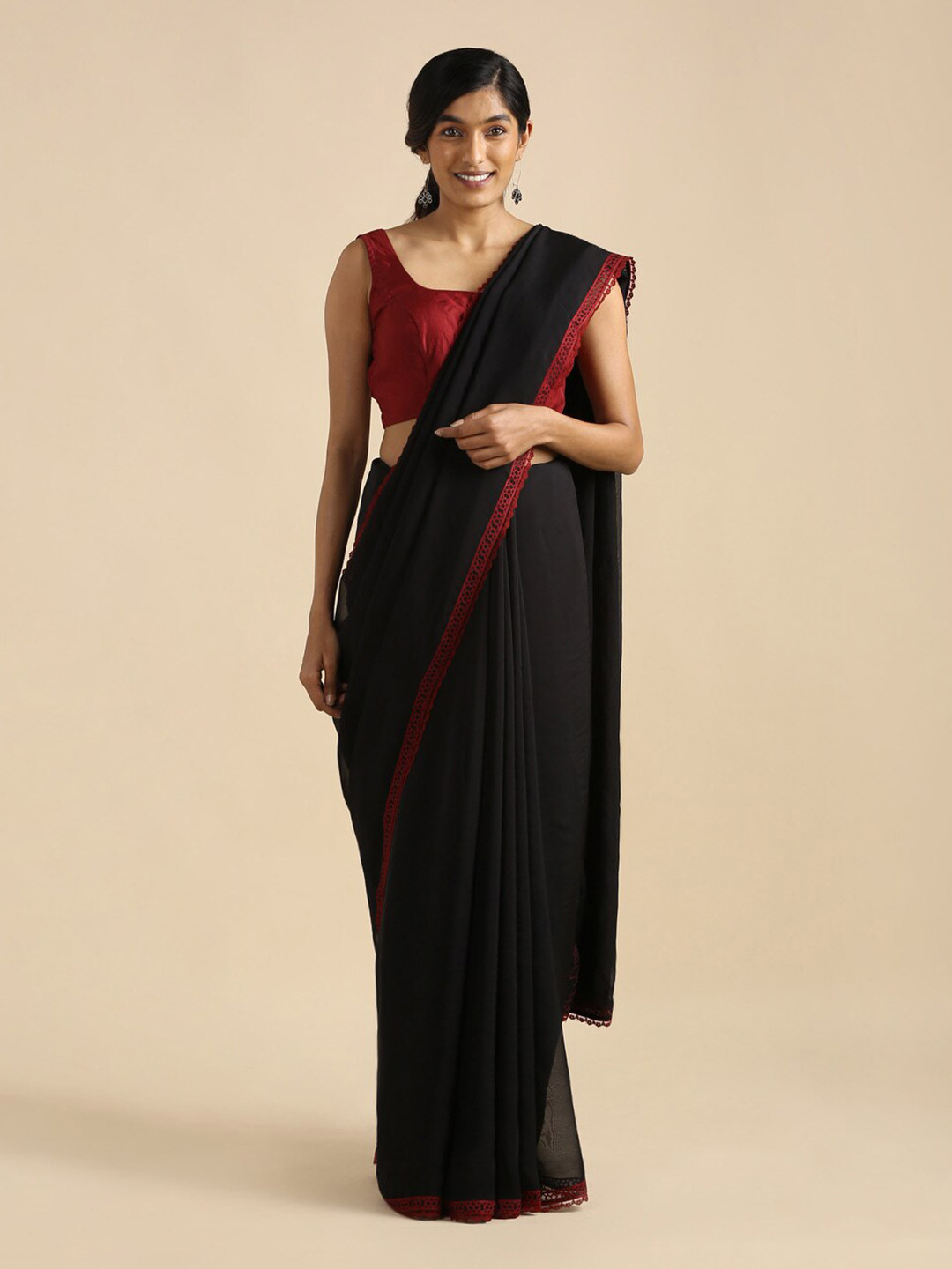

Taneira Black & Red Embroidered Saree