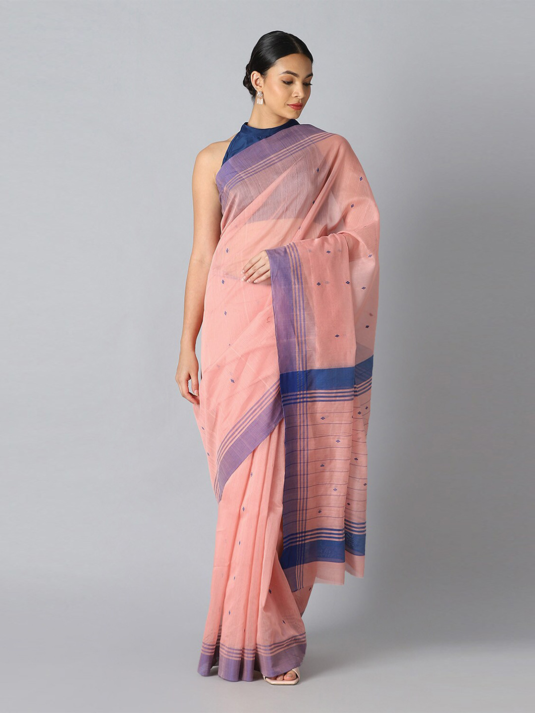 

Taneira Orange & Purple Pure Cotton Chanderi Saree
