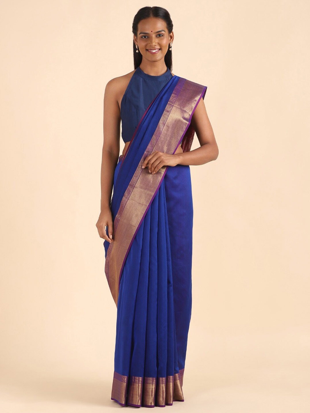 

Taneira Blue & Purple Zari Silk Cotton Maheshwari Saree