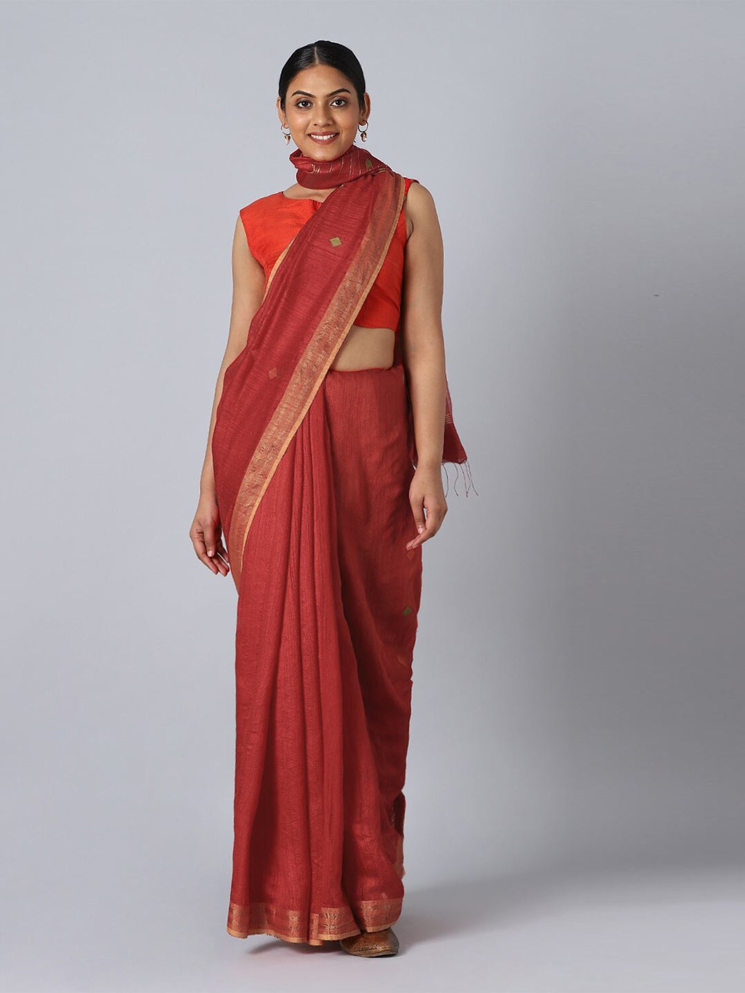 

Taneira Red & Orange Woven Design Pure Silk Jamdani Saree