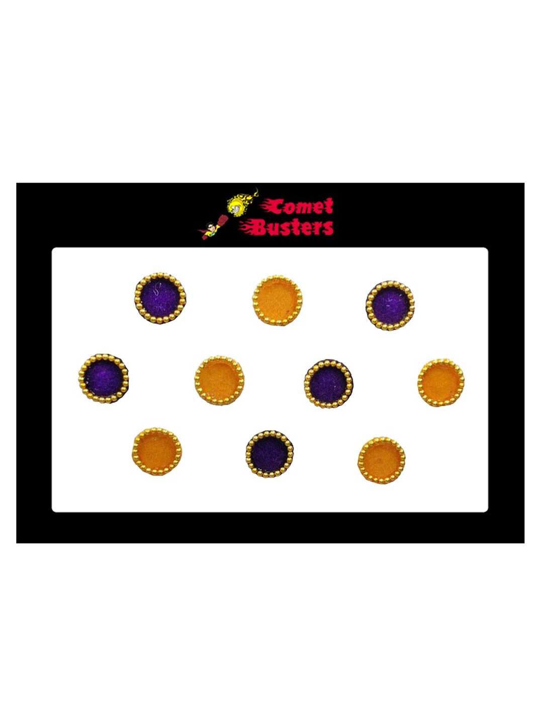 

Comet Busters Yellow & Purple Round-Shaped Bindis - 10 Pcs