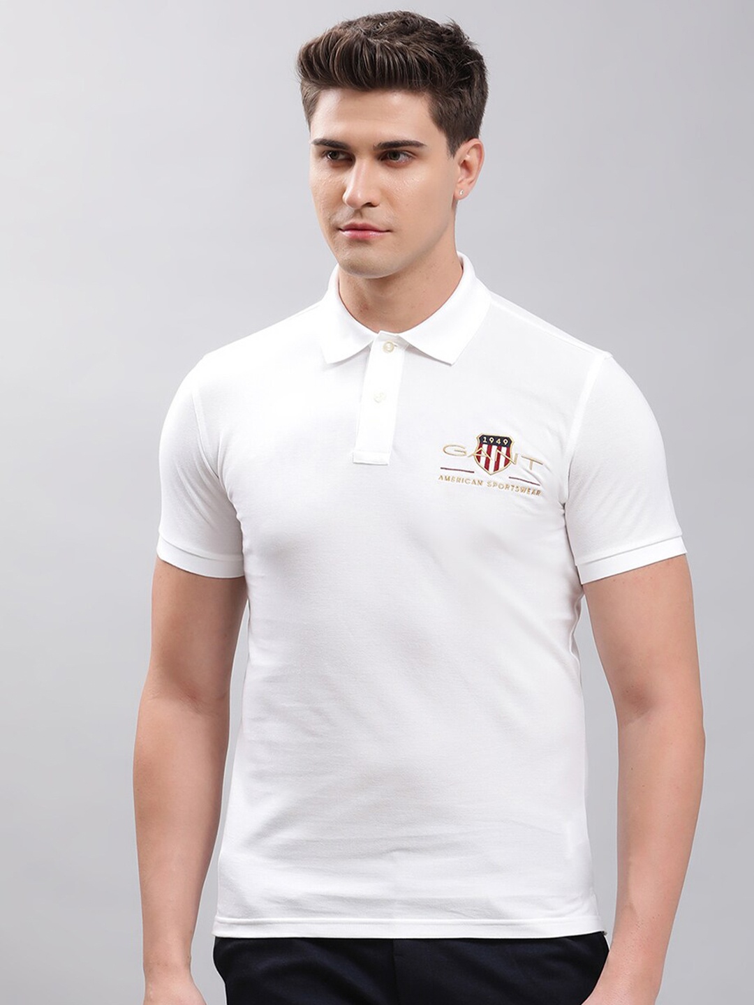 

GANT Men White Short Sleeves Polo Collar T-shirt