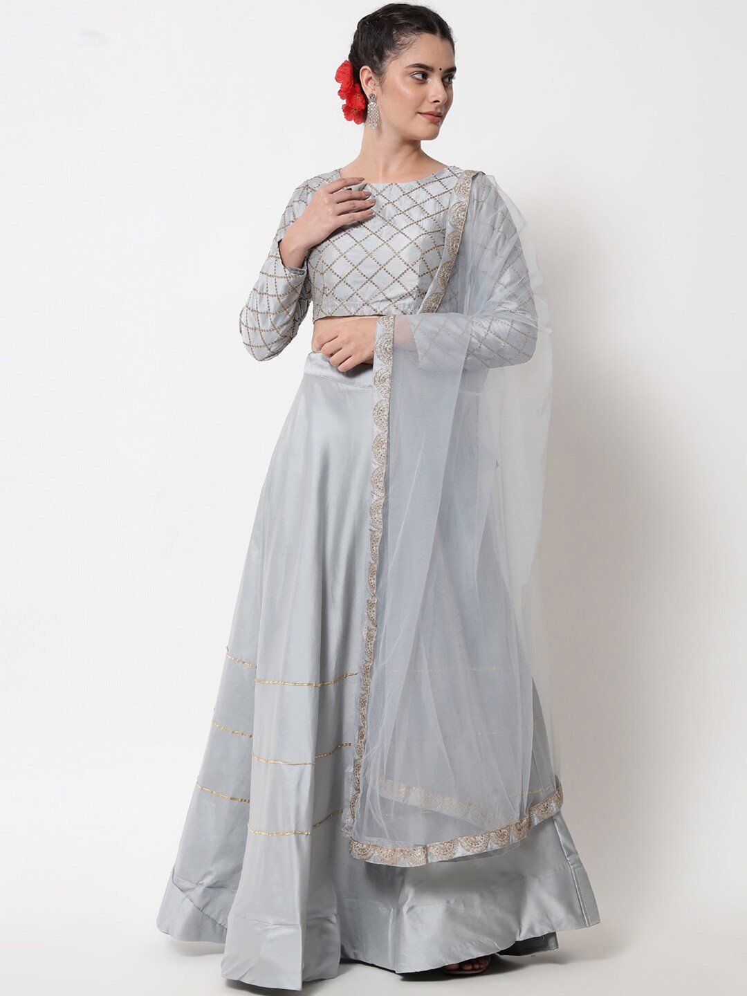 

Mitera Grey & Gold-Toned Ready to Wear Lehenga Choli Set