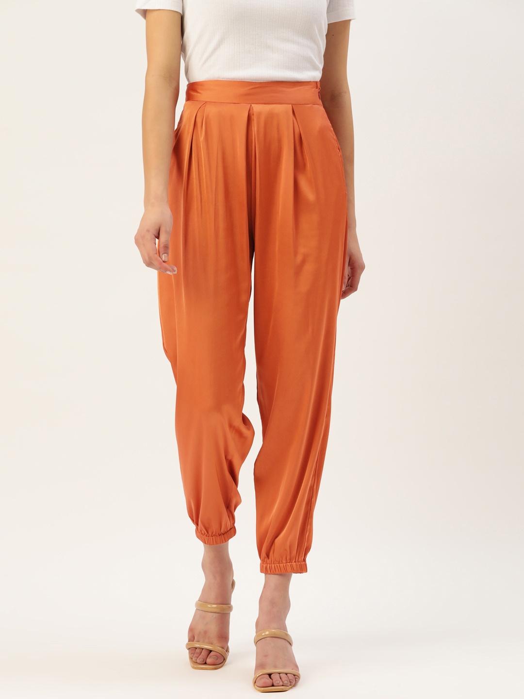 

FOREVER 21 Women Pleated Joggers Trousers, Rust