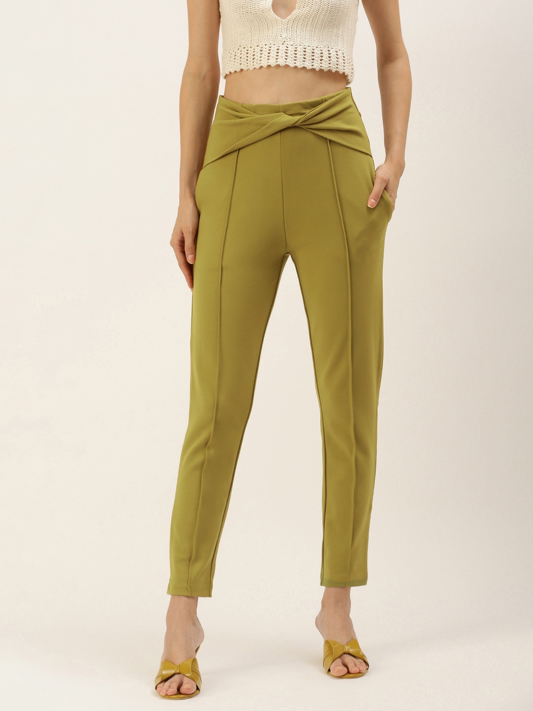 

FOREVER 21 Women Olive Green Slim Fit Peg Trousers