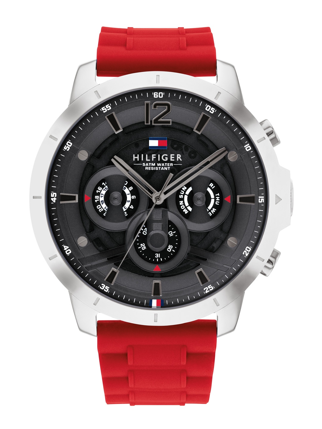 

Tommy Hilfiger Men Grey Dial & Red TH1710490 Straps Analogue Watch, Black