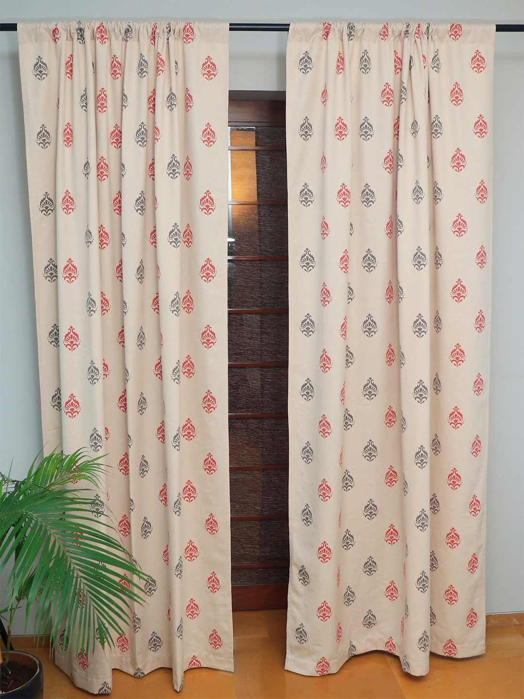

ZEBA Peach-Coloured & Red Ethnic Motifs Door Curtain