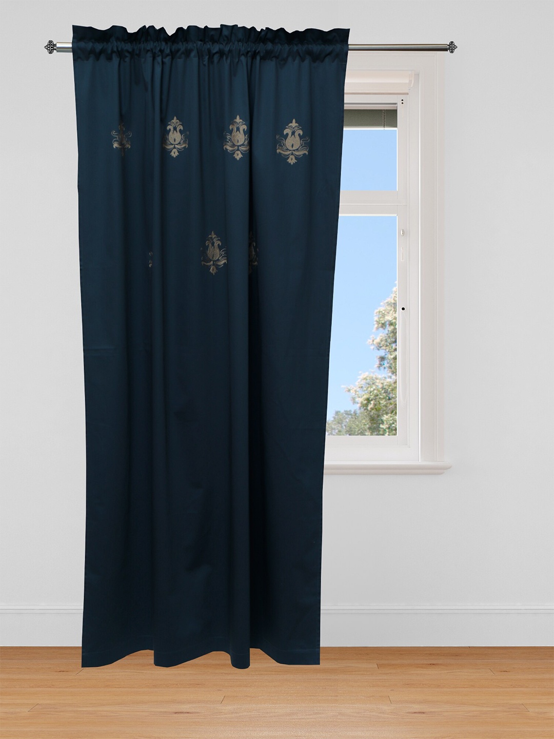 

ZEBA Adults Teal Blue & Gold-Toned Embroidered Door Curtain
