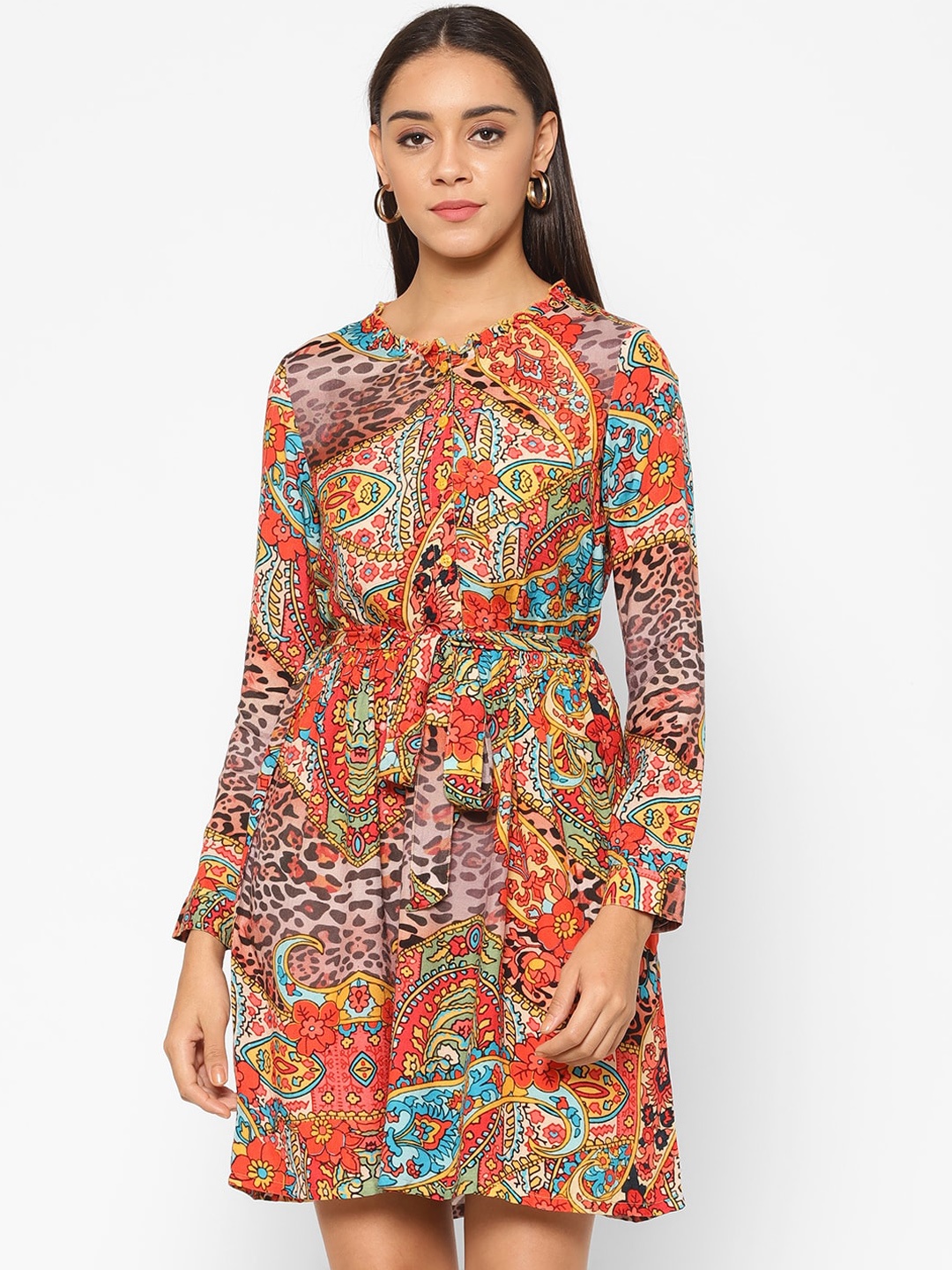 

VALBONE Women Orange & Brown Floral A-Line Dress